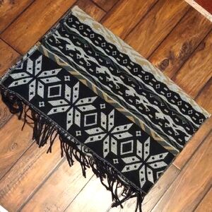 Black and Gray Geometric Patterned Scarf / Surong.